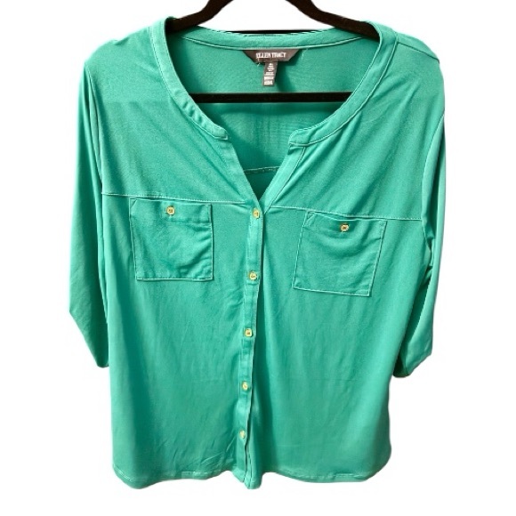 Ellen Tracy Women's Green Button-Down Shirt - Picture 1 of 7
